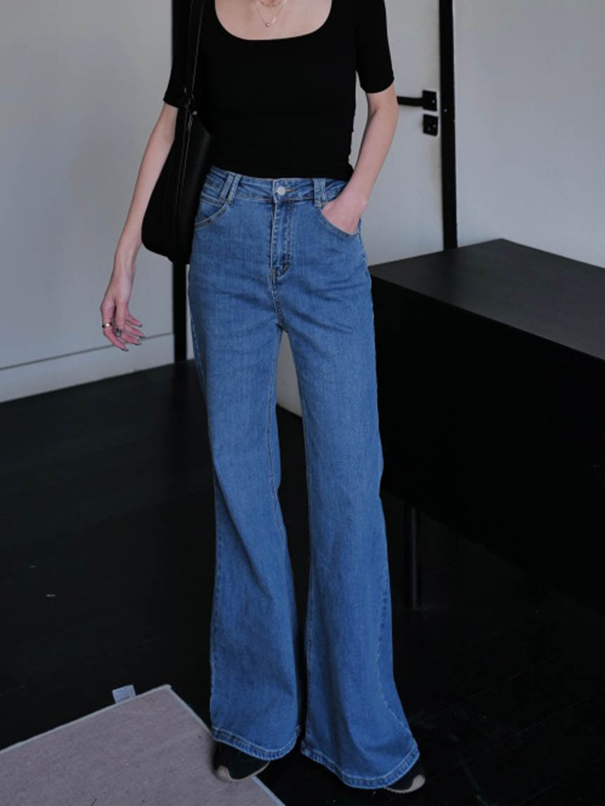 牛仔彈力喇叭褲*2色