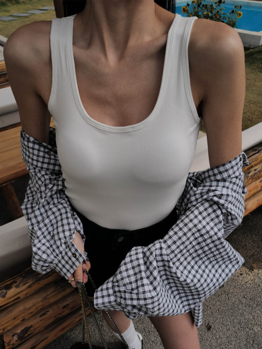 附胸墊螺紋大U背心*3色