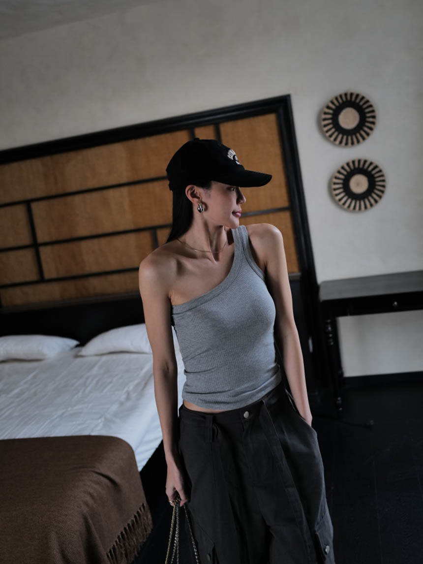 附胸墊休閒螺紋單肩美背*4色