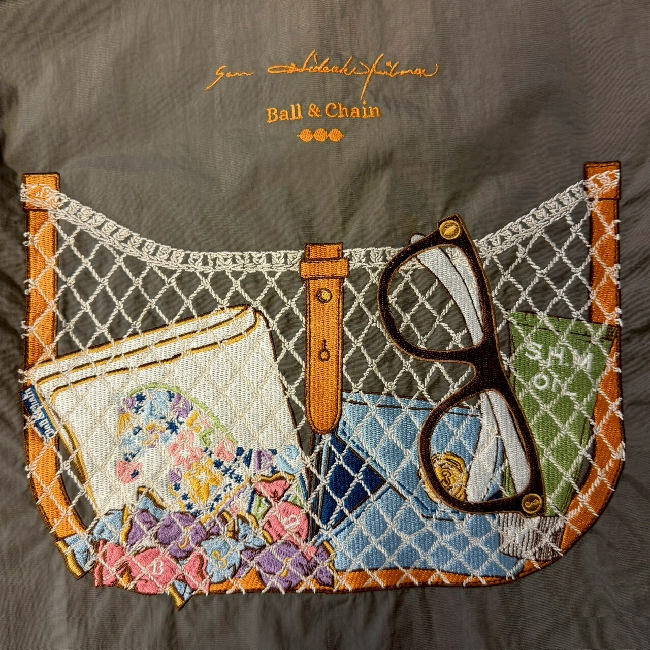 Ball＆Chain 刺繡環保購物袋 M號 - 灰 (33300685)