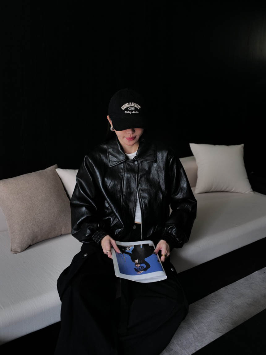 翻領超軟真蛋白皮外套*2色