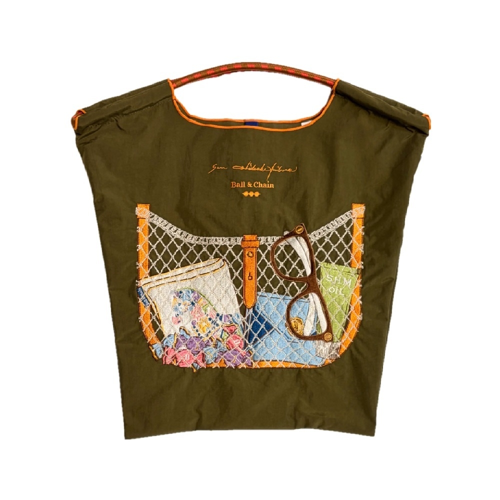 Ball＆Chain 刺繡環保購物袋 M號 - 橄欖綠 (33300613)