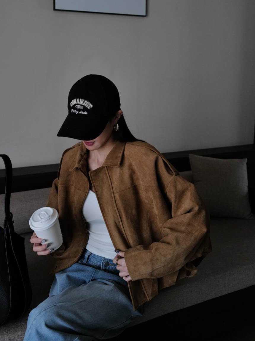 歐美麂皮寬短版外套*4色