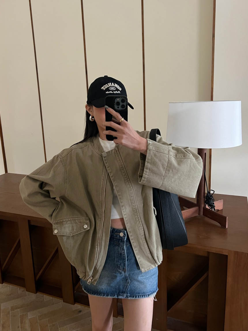 卡其水洗復古工裝夾克外套