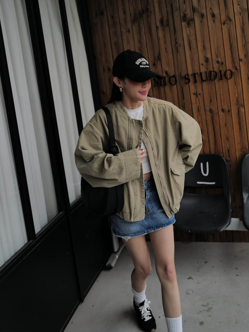 卡其水洗復古工裝夾克外套