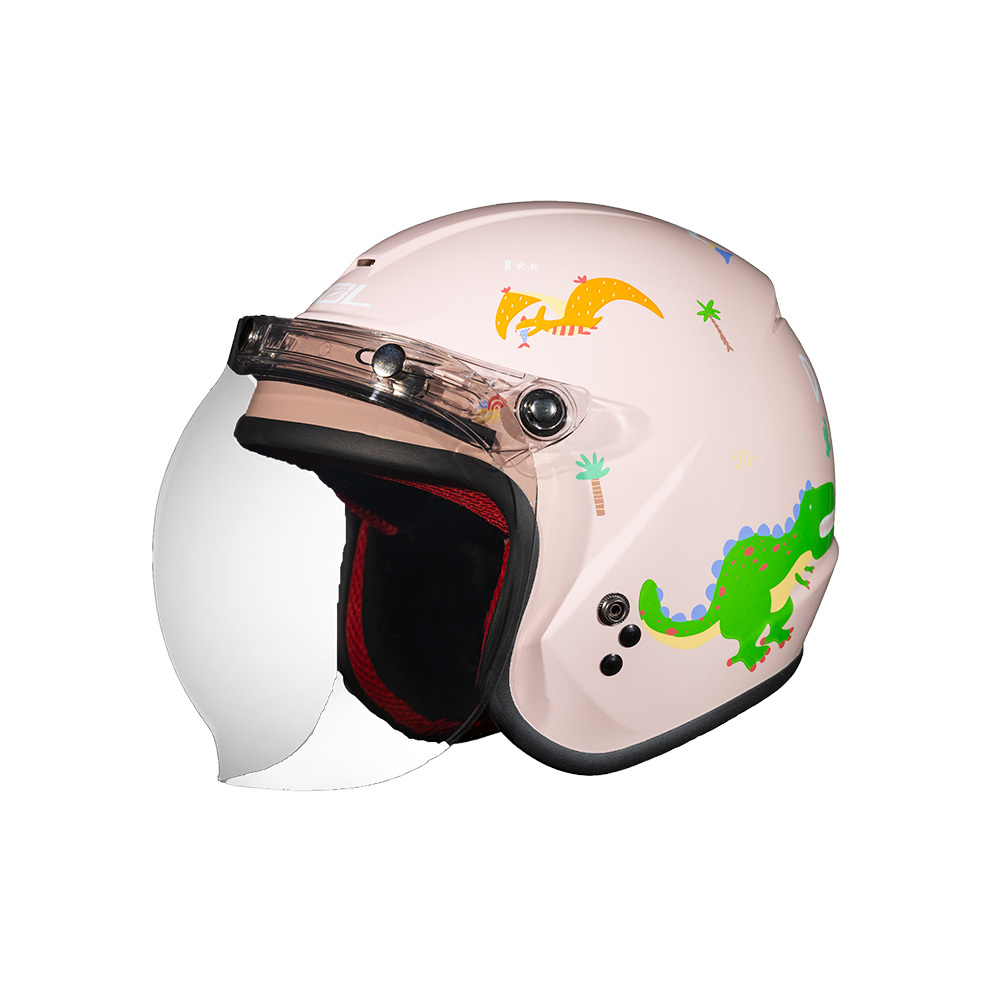 SOL SO-9K 彩繪 恐龍島 粉/綠 兒童式3/4罩 童帽