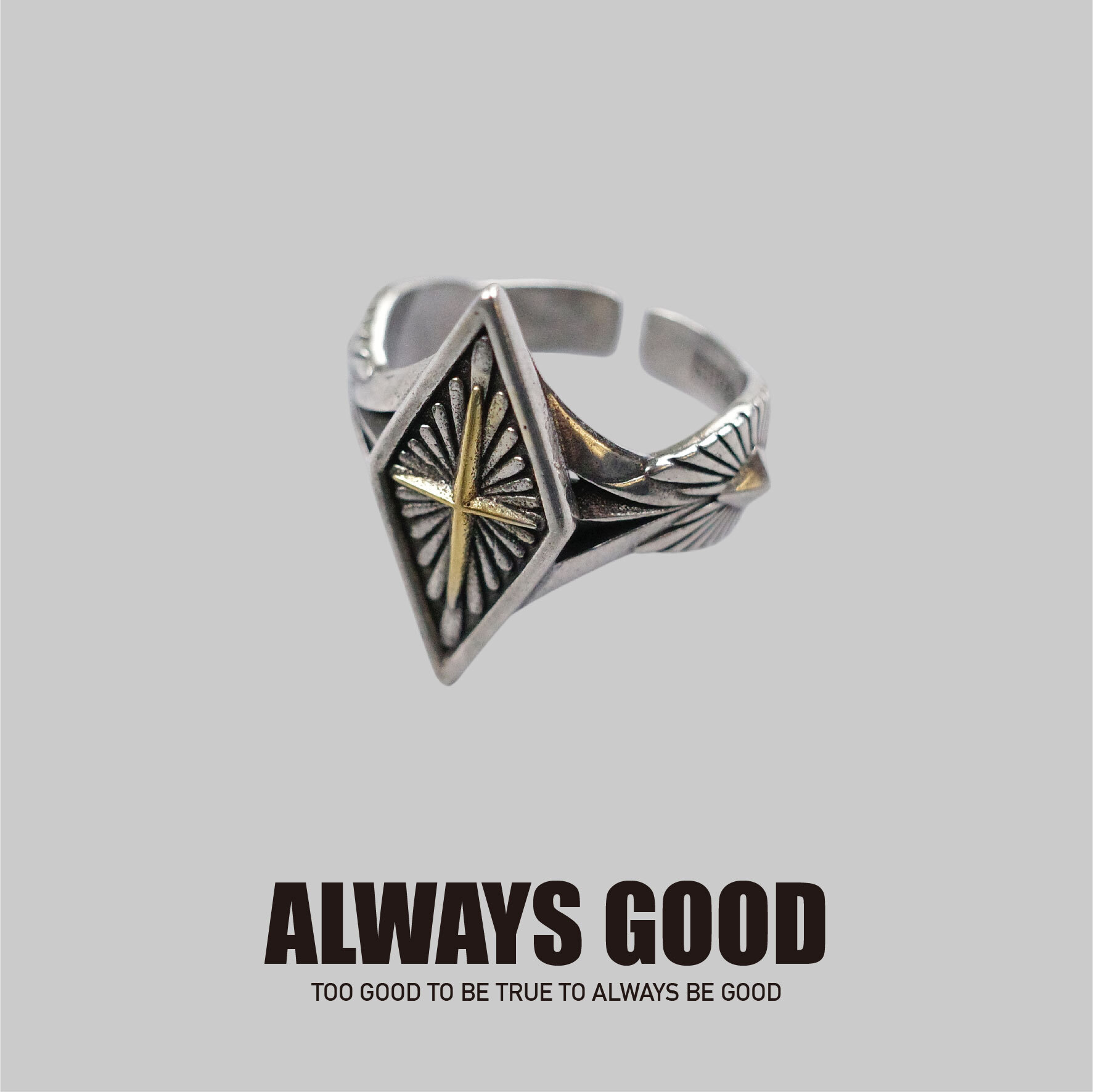 『Always_Good』菱形 線條 電鍍 銅戒