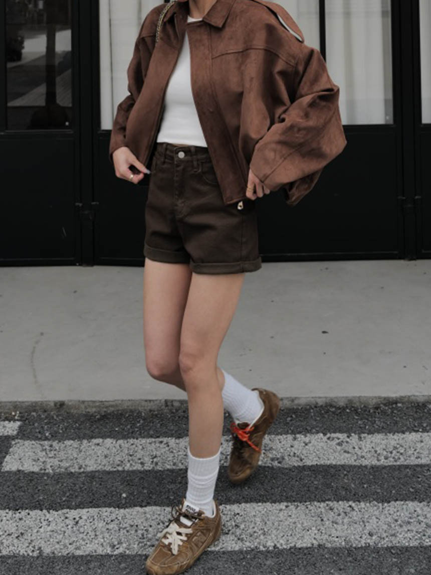 褲管反摺彈力牛仔短褲*2色