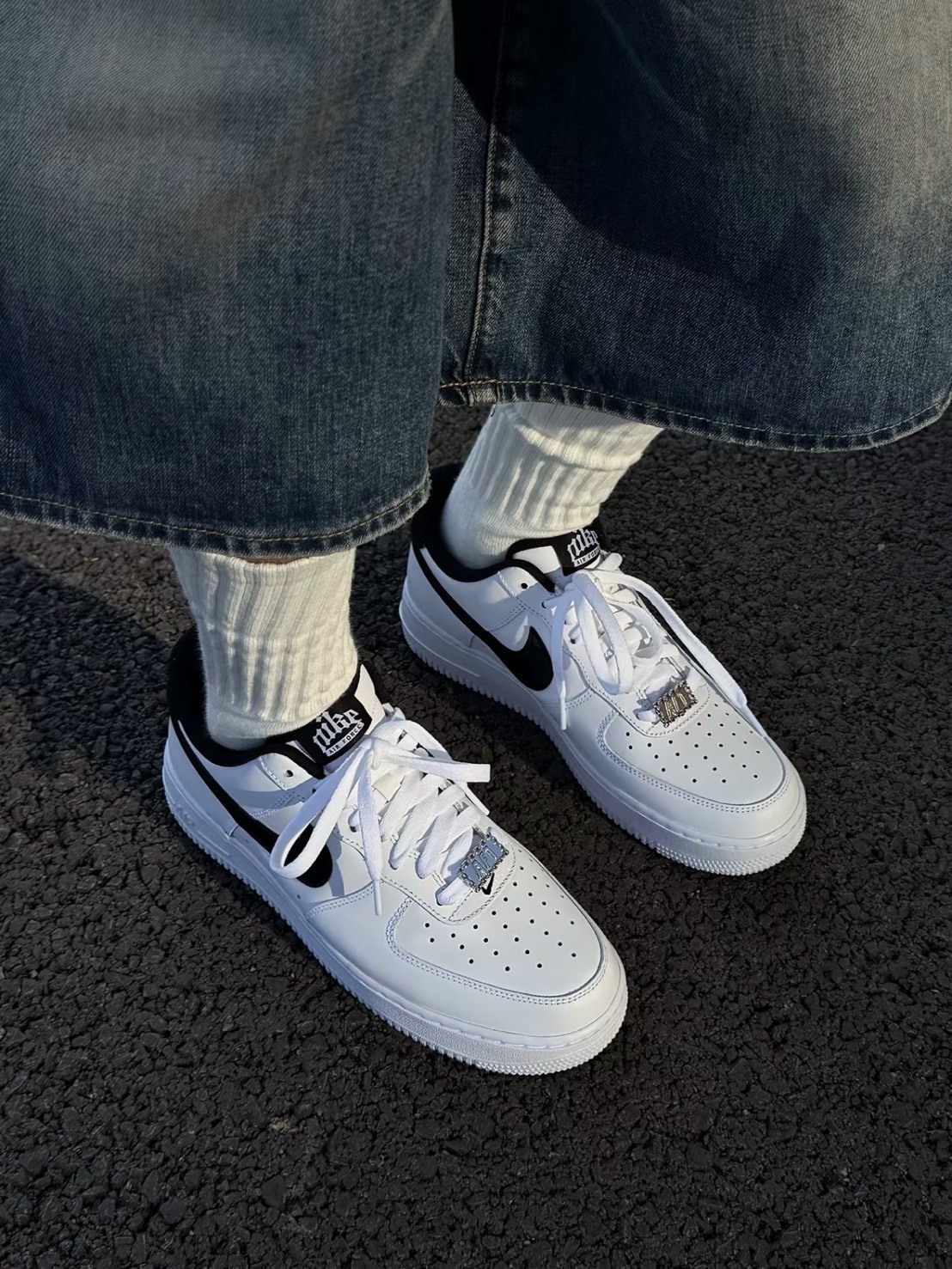 NIKE AIR FORCE 漆皮 黑白銀河 金屬鞋扣