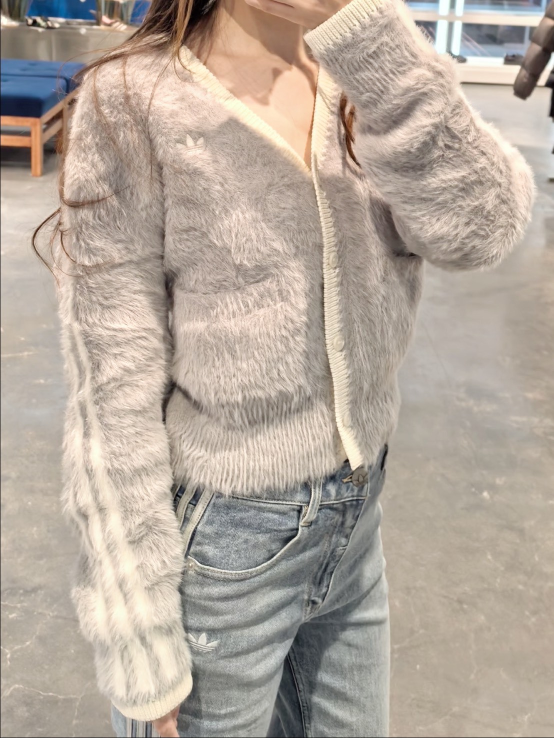 ADIDAS ORIGINALS 馬海毛 奶霧灰 開襟外套