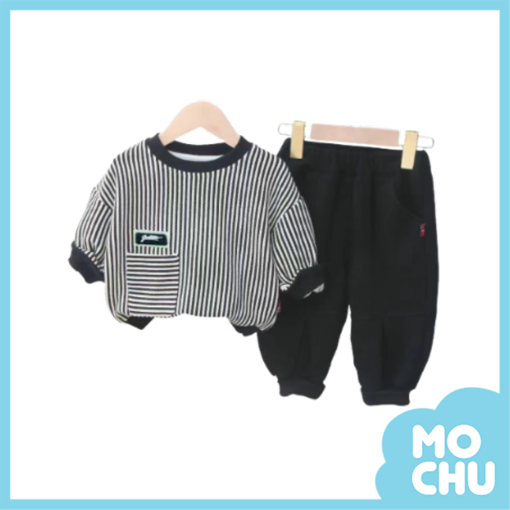 線條拼接口袋長袖套裝(二色)