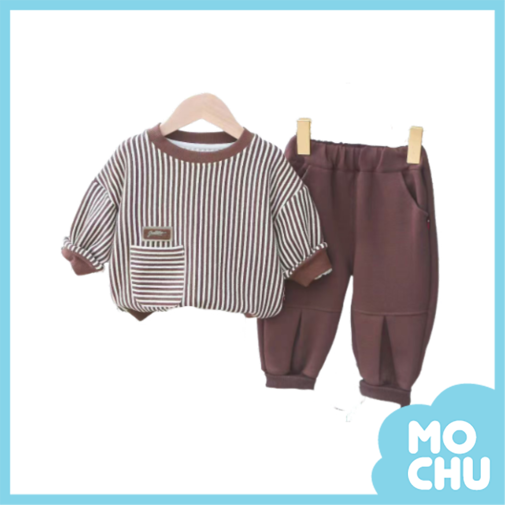 線條拼接口袋長袖套裝(二色)