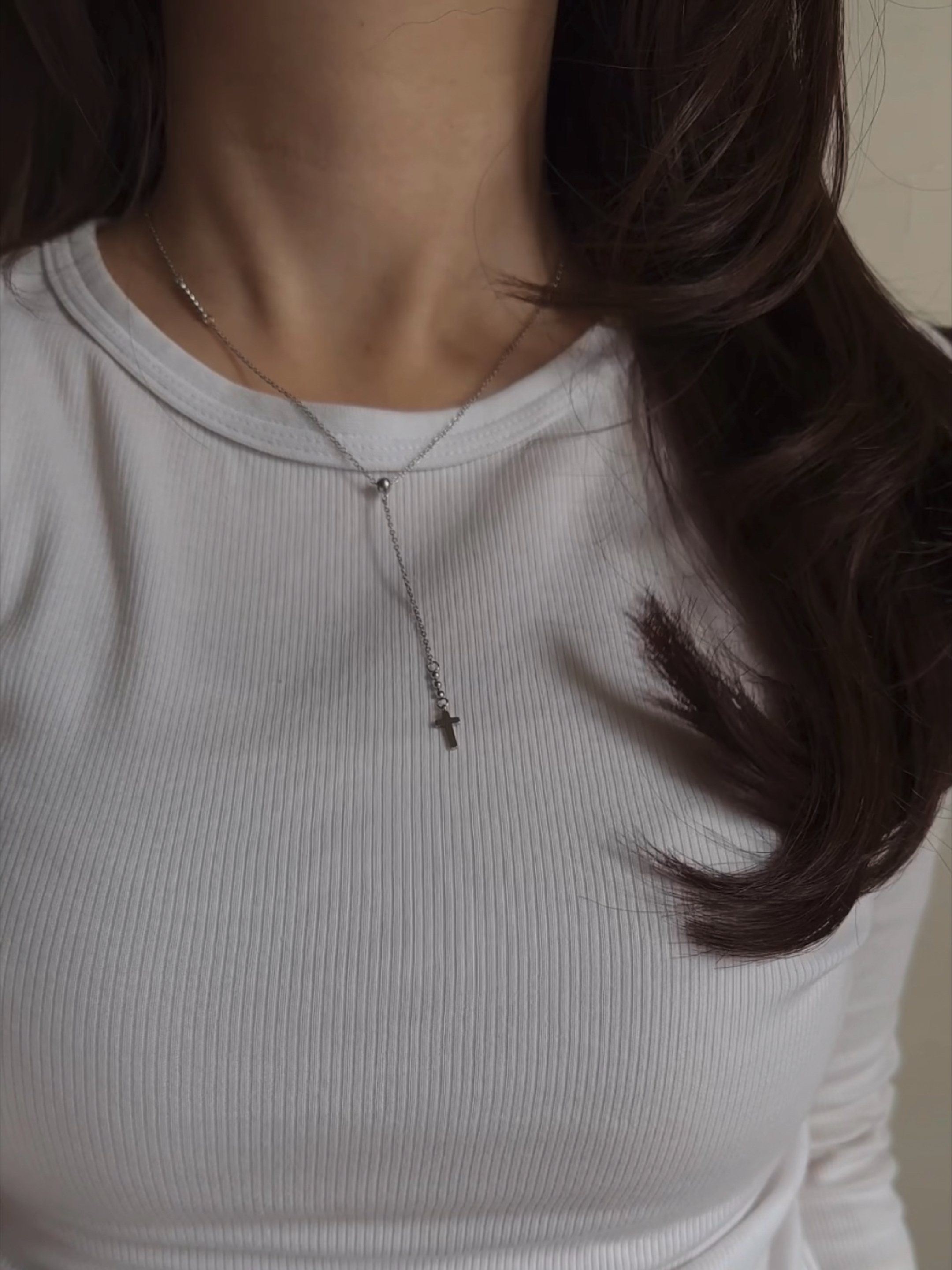 SS magnet slender cross necklace