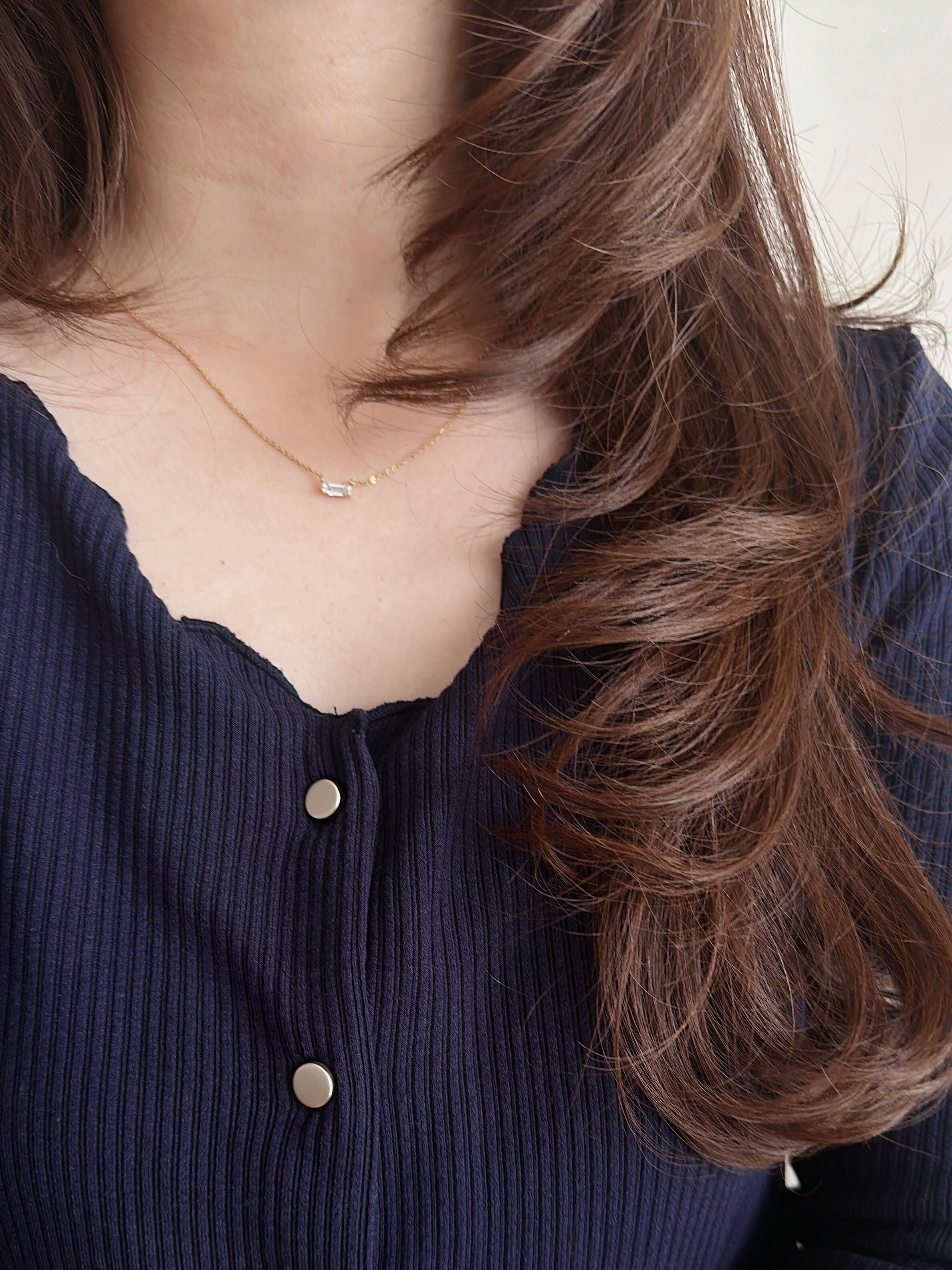 SS magnet square zircon necklace