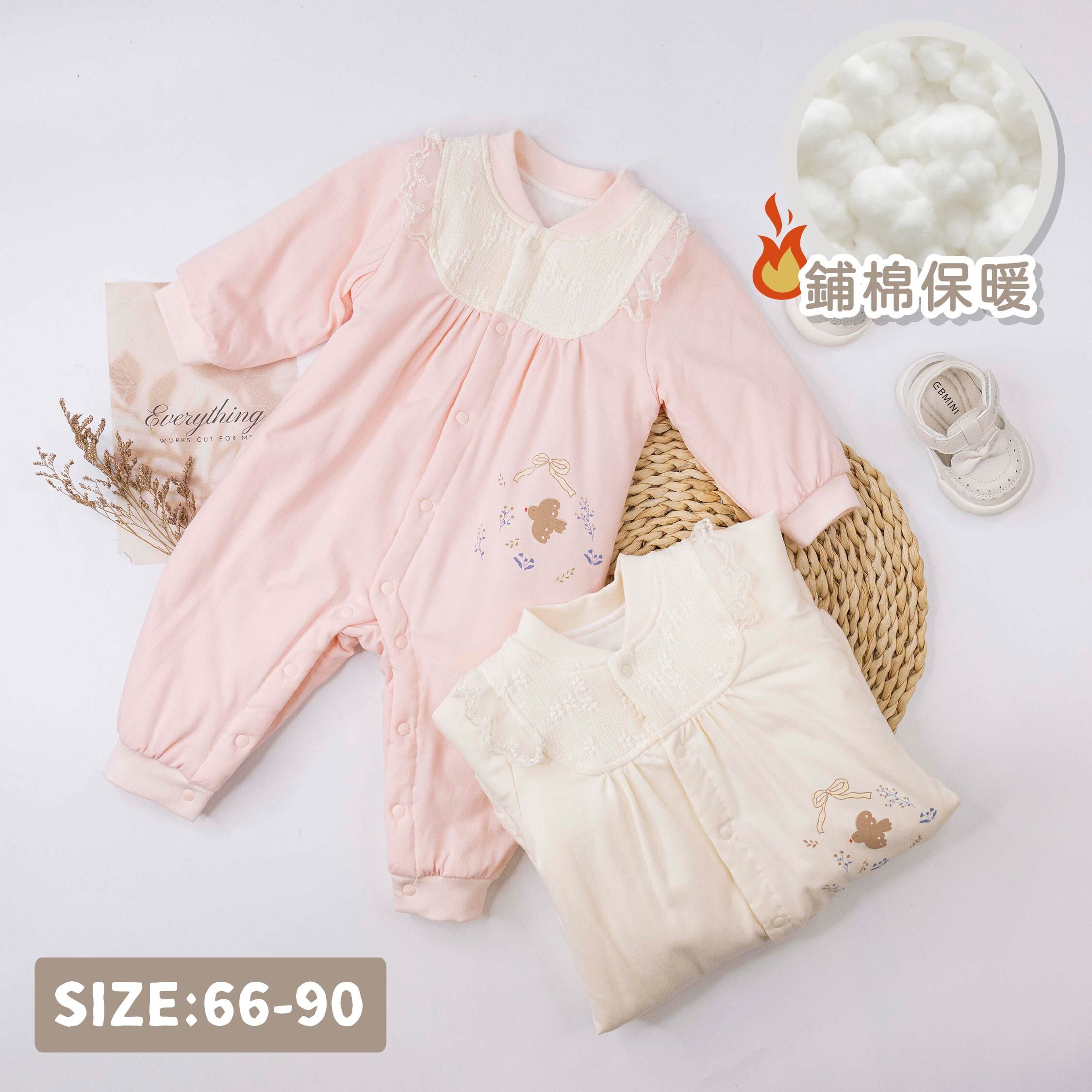 衣拉語【JG5510】童趣小鳥花邊刺繡鋪棉連身衣＊二色