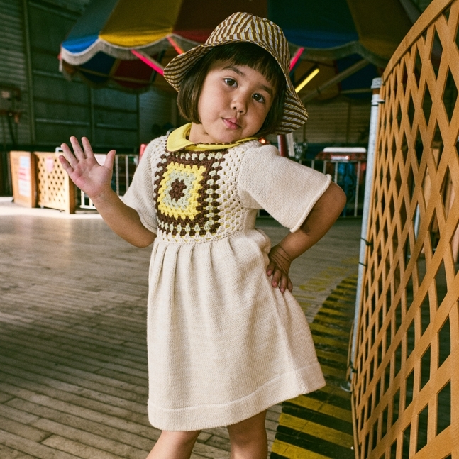 Misha & Puff 方格拼接捲邊短袖洋裝 Lake House Dress - Marzipan