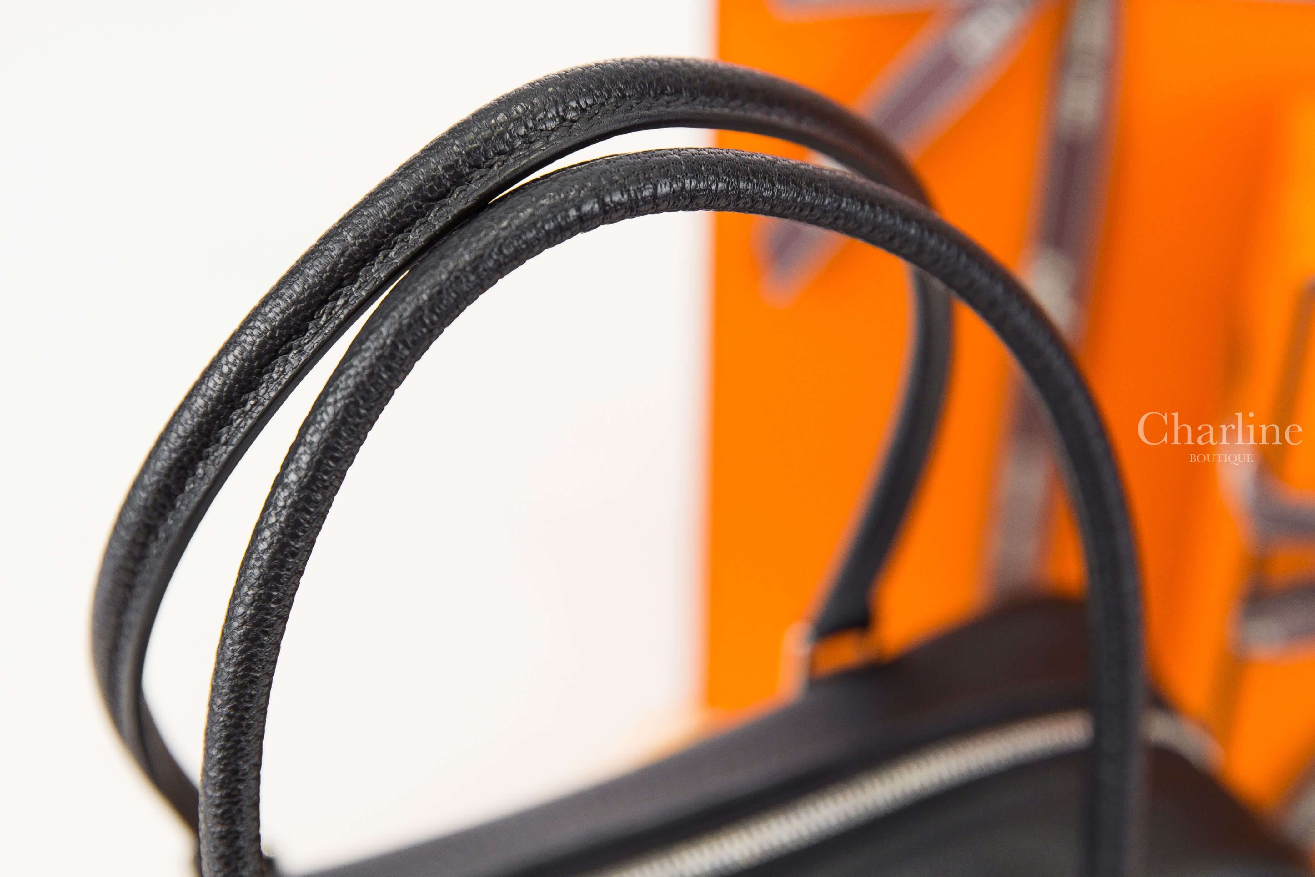 Hermès Plume Mini 89 Noir Chevre Mysore 黑色銀色拉鍊迷你手提包