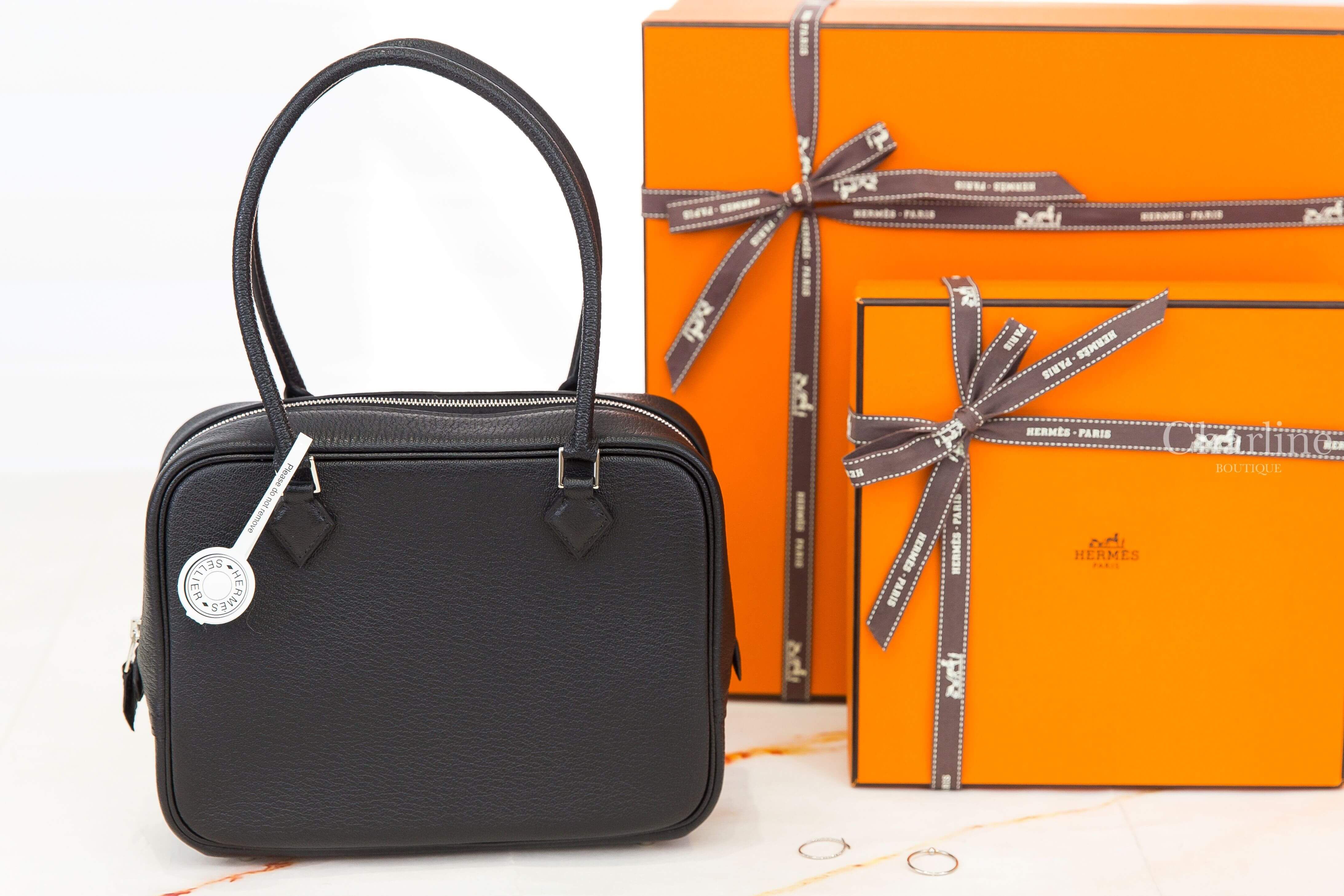 Hermès Plume Mini 89 Noir Chevre Mysore 黑色銀色拉鍊迷你手提包