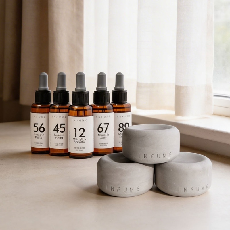 【質感香氛組】擴香精油 30ml + 弧邊。無邊 經典手工石膏圓弧石 加贈經典款美肌蒸氣眼膜(5入盒裝，款式隨機)