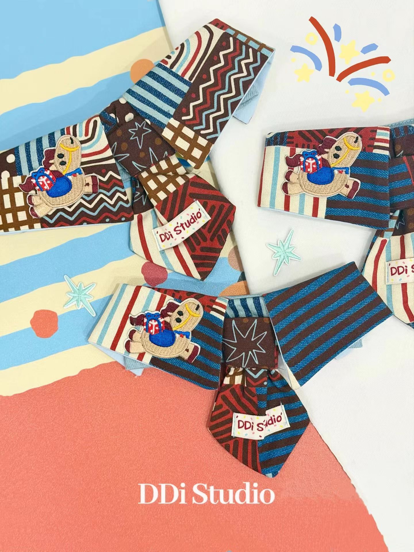 DDI STUDIO 撞色马戏团领带 宠物口水巾