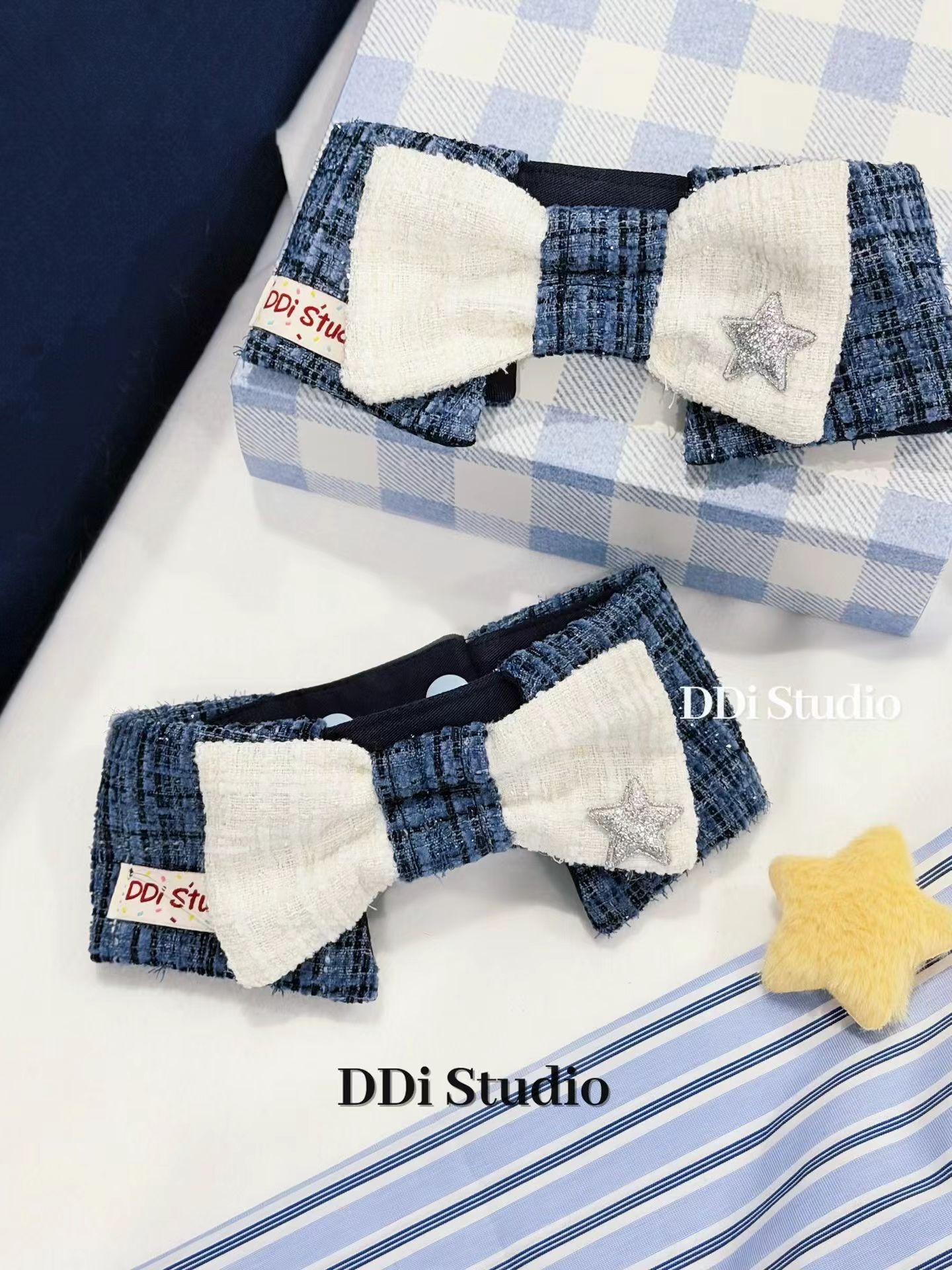 DDI STUDIO 蓝色小香风领结 宠物口水巾