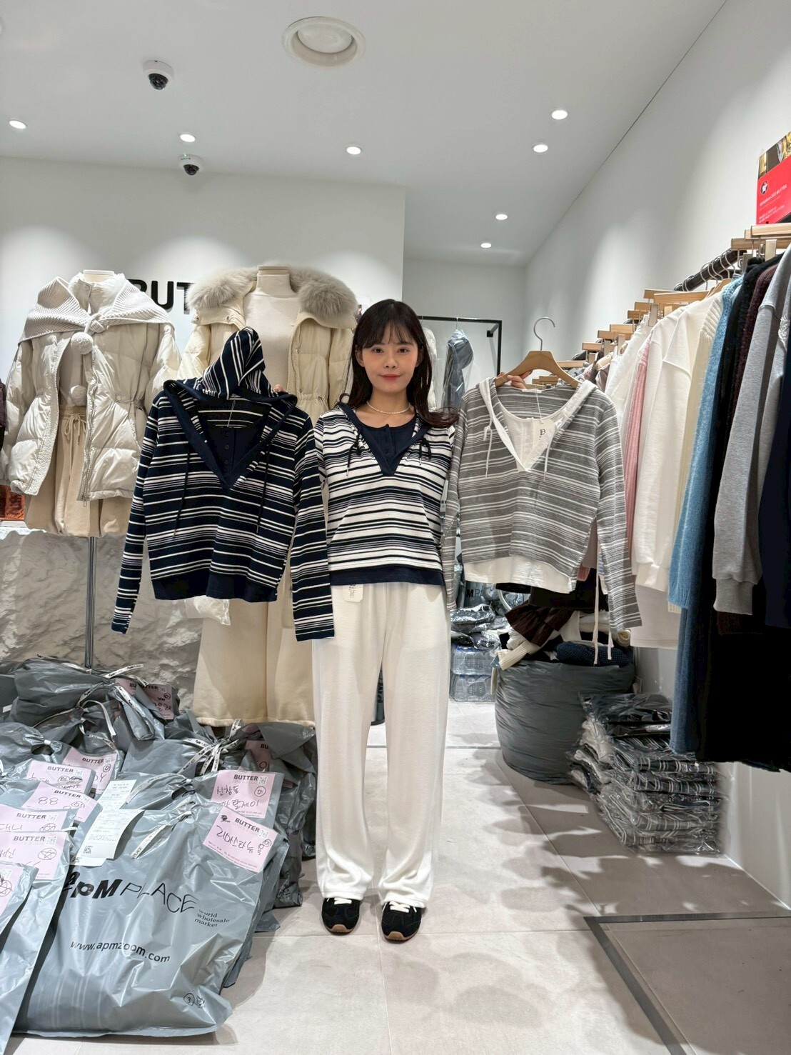 BU5515 棉針織橫間連帽上衣 *特價* (充值購物金不適用)