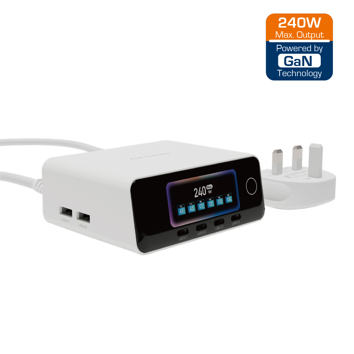 6-Port 240W 智能顯示USB 桌上氮化鎵(GaN) 快速充電器UPCT240PD4C2A