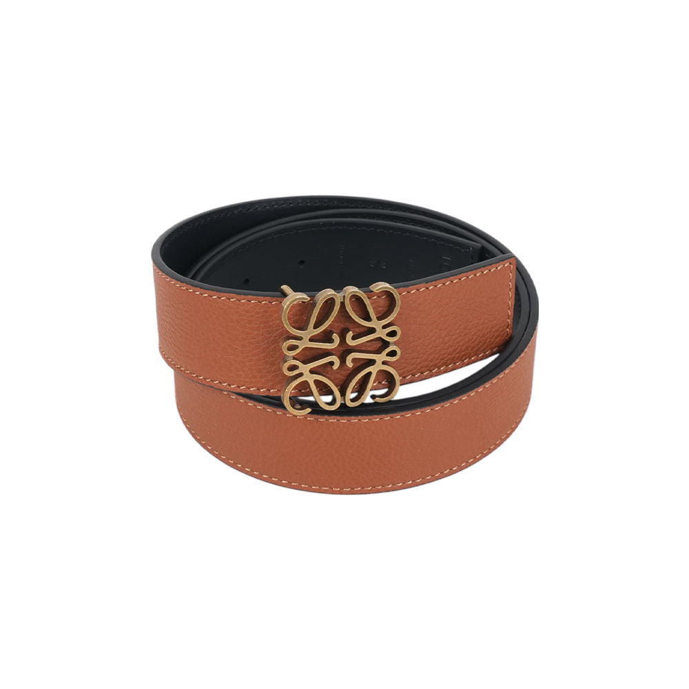 【LOEWE】Anagram 粒面及平滑皮革雙面可用皮帶 90/100 cm (焦糖/黑色)