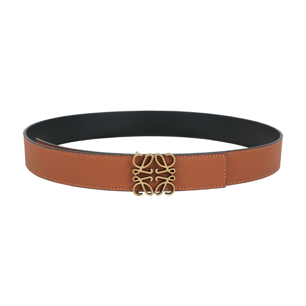 【LOEWE】Anagram 粒面及平滑皮革雙面可用皮帶 90/100 cm (焦糖/黑色)