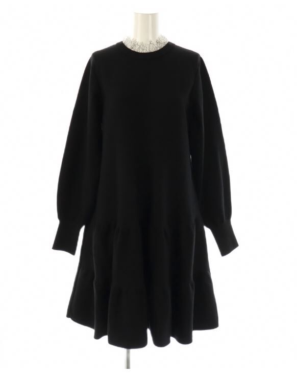 [現貨] 折扣Apuweiser-riche 蕾絲層次拼接針織洋裝 黑色S號