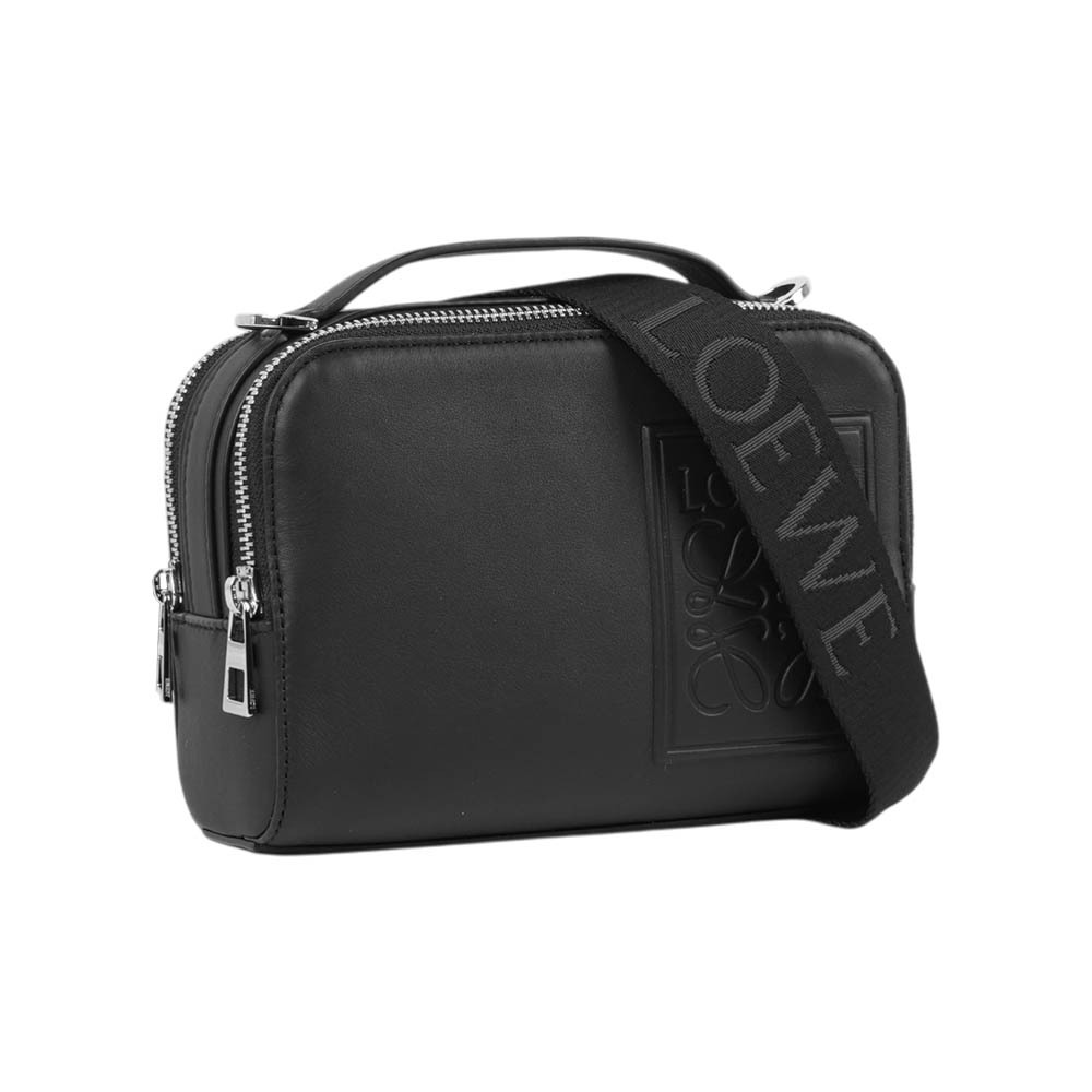 【LOEWE】緞面小牛皮手提/斜背二用迷你相機包(黑色)