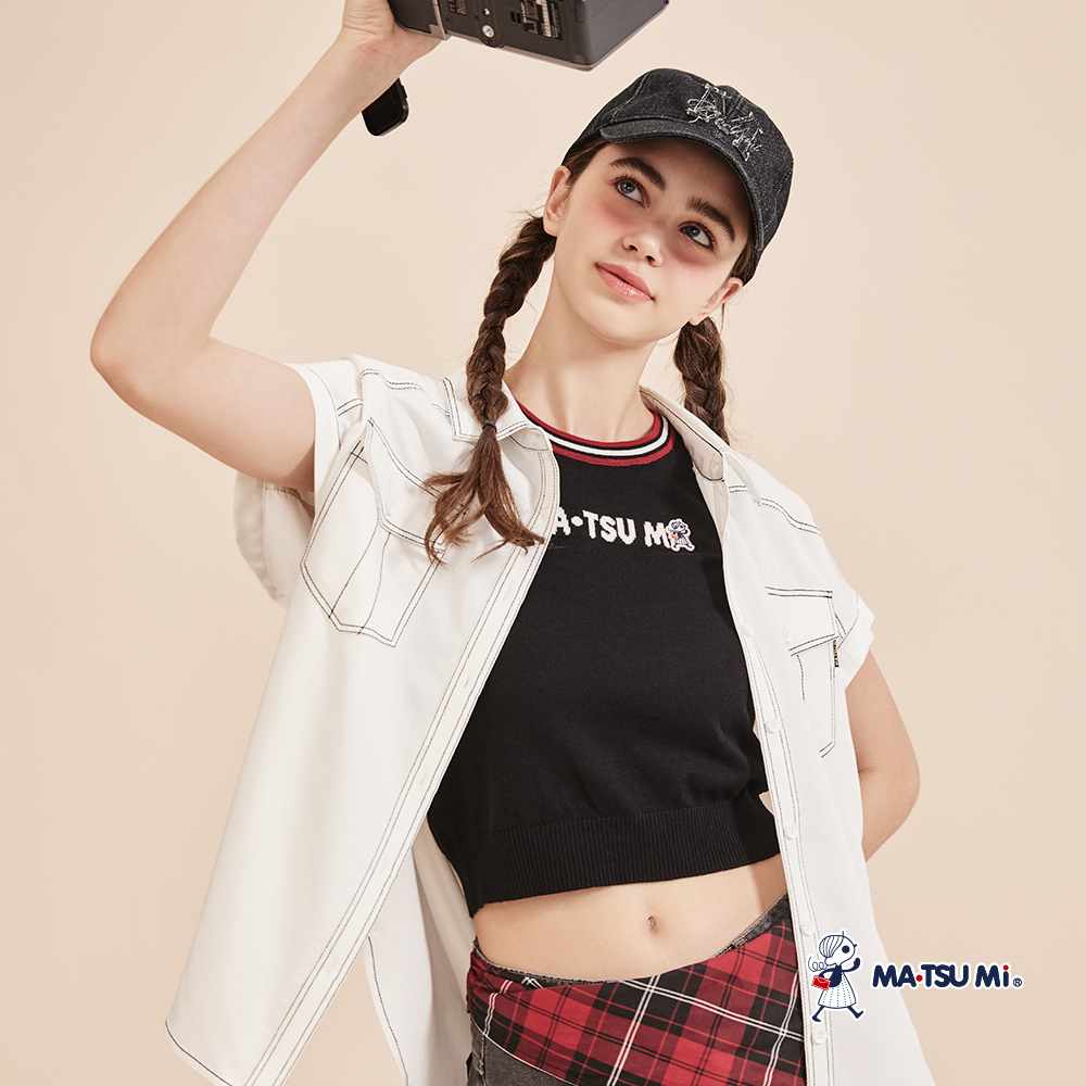 MA‧TSU Mi 撞色滾邊美式運動風針織背心(白.黑)