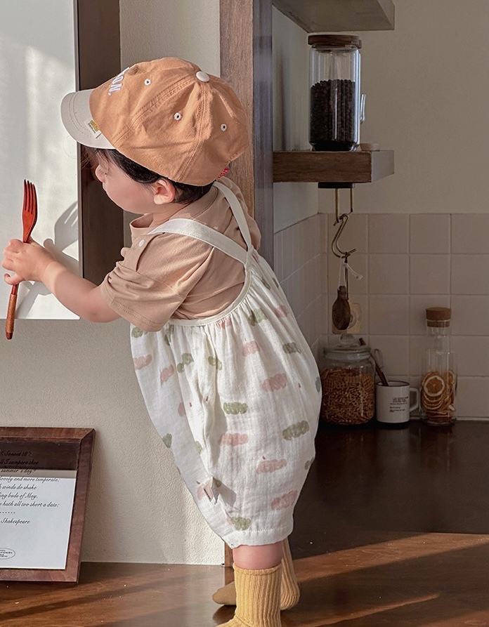 帽子小狗T恤+雲朵棉紗吊帶褲(73-100)