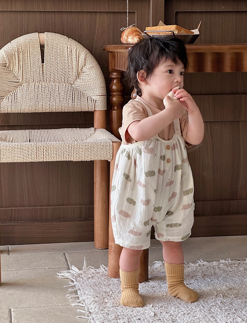 帽子小狗T恤+雲朵棉紗吊帶褲(73-100)