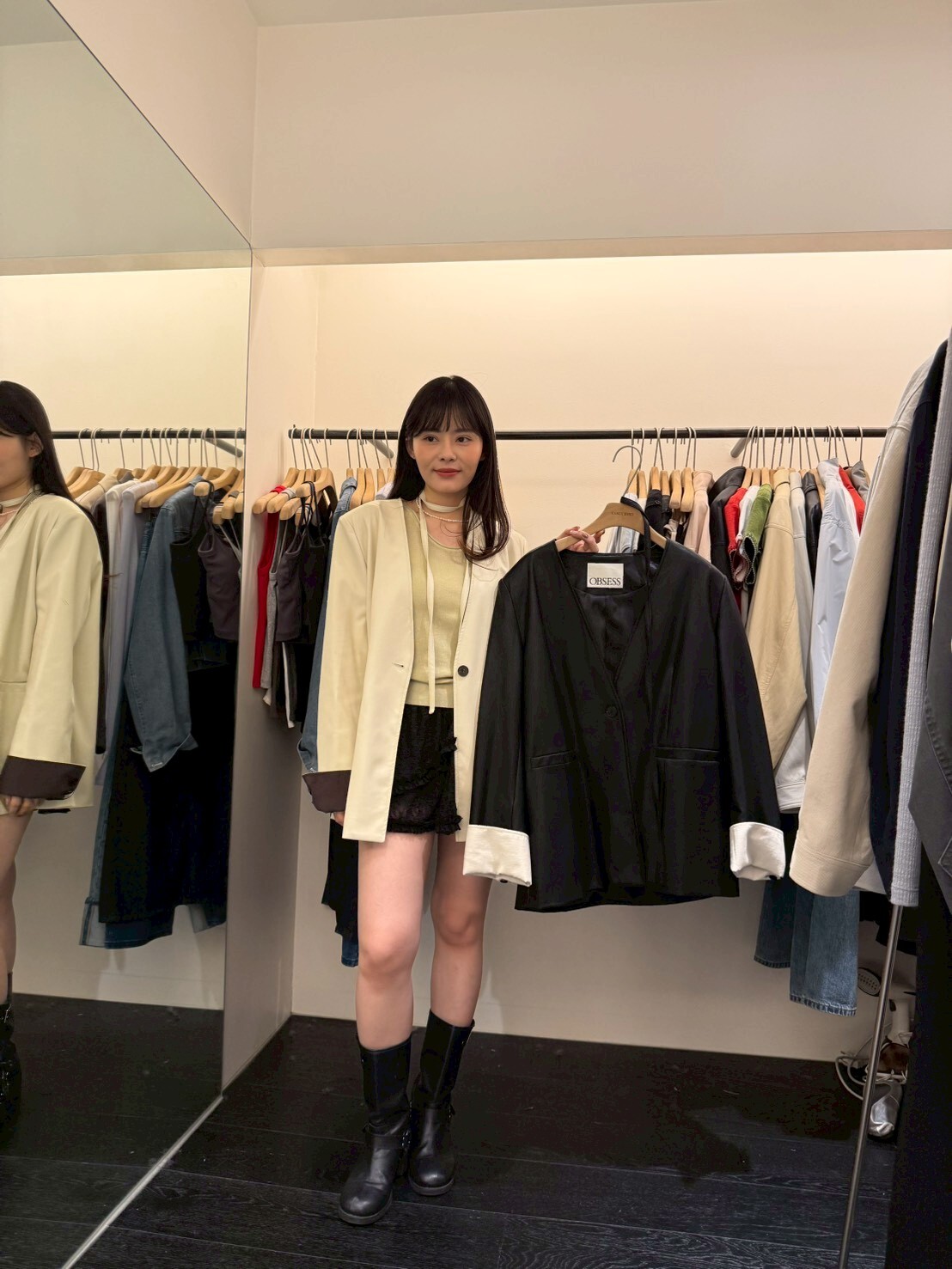 OB5513 仿皮無領西裝外套 *特價* (優惠碼同充值購物金不適用)