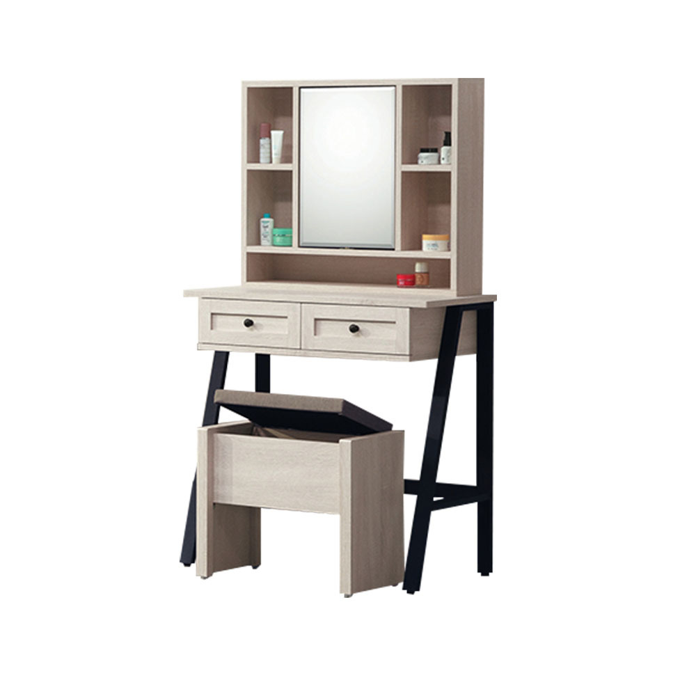 柏蒂家居-維恩2.5尺二抽旋轉鏡面化妝桌/梳妝台(贈化妝椅)