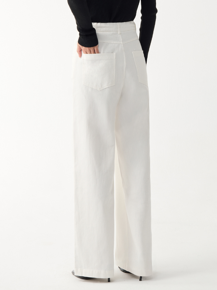 OH！HER 腰部綁帶斜紋直筒褲