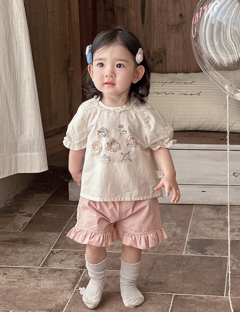 女孩泡泡袖上衣+花邊短褲(73-100)