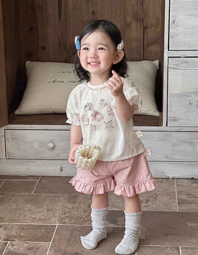 女孩泡泡袖上衣+花邊短褲(73-100)