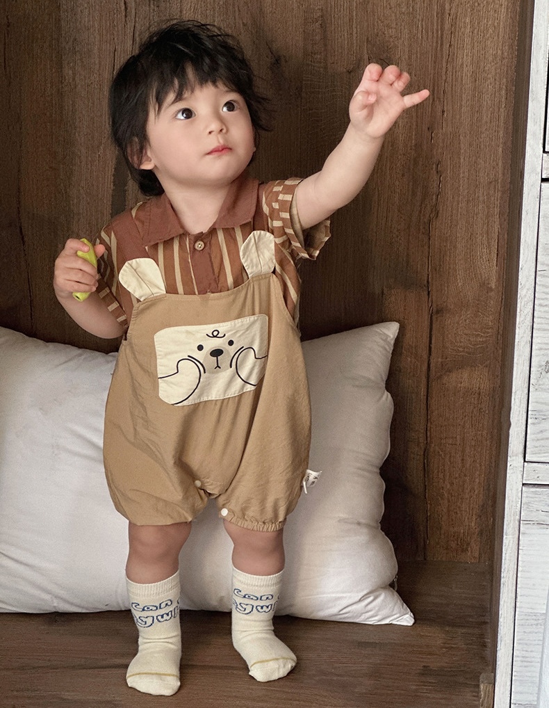 直條襯衫+擠臉熊熊吊帶褲(73-100)