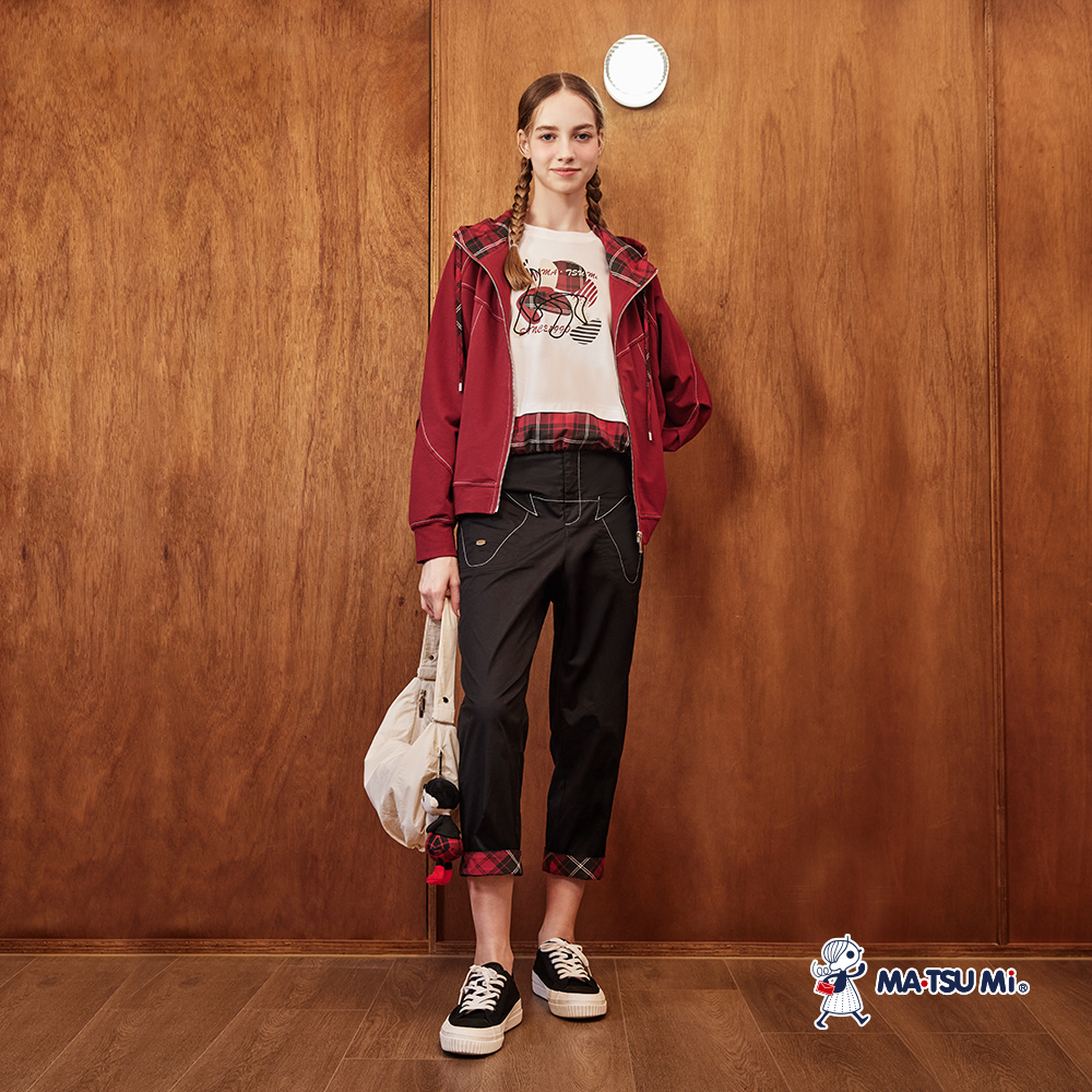 MA‧TSU Mi 休閒風拼接格紋抽象幾何圖案短袖上衣(白)