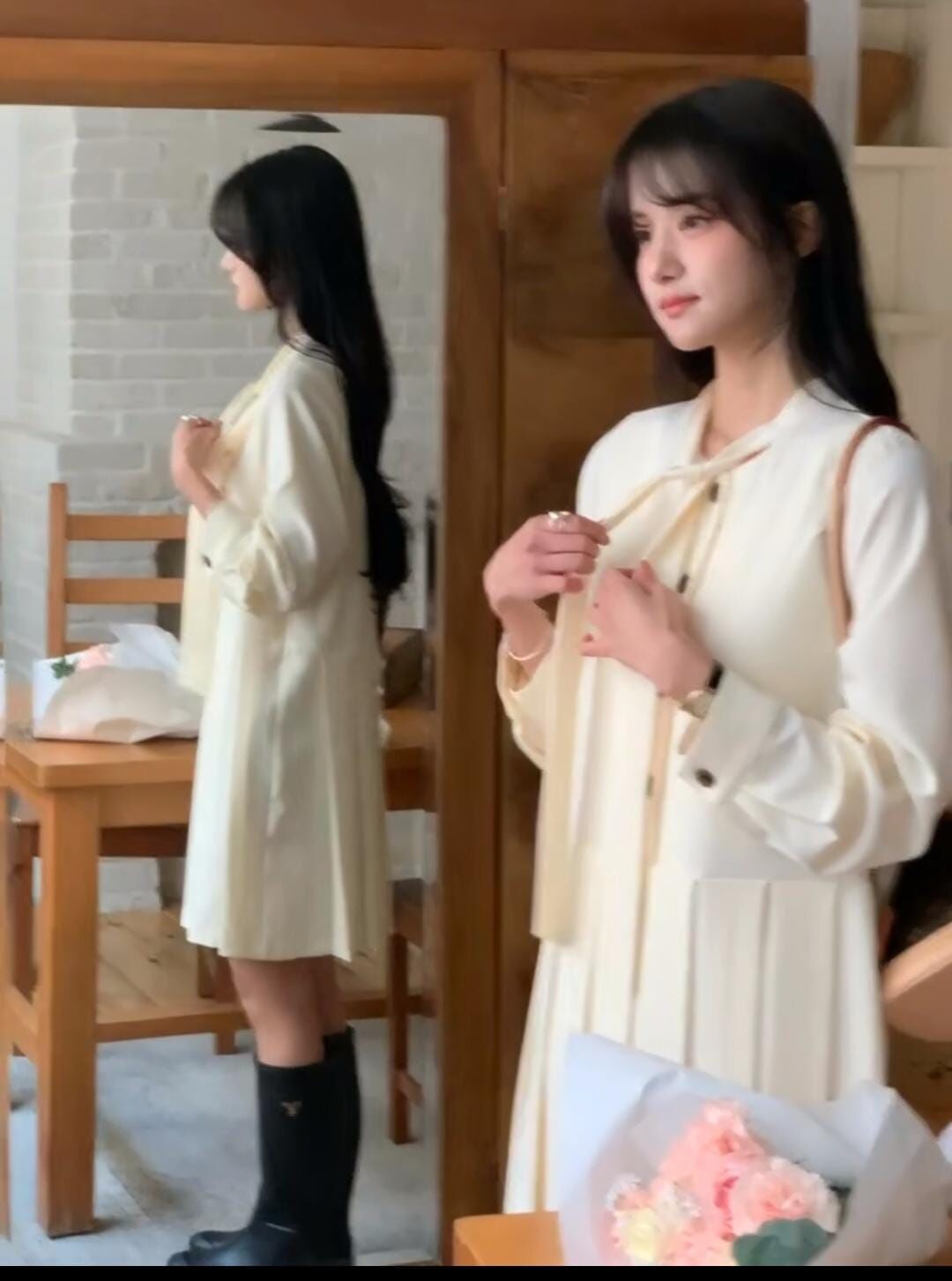 MN5519  綁帶領口百褶連身裙 *特價* (充值購物金不適用)