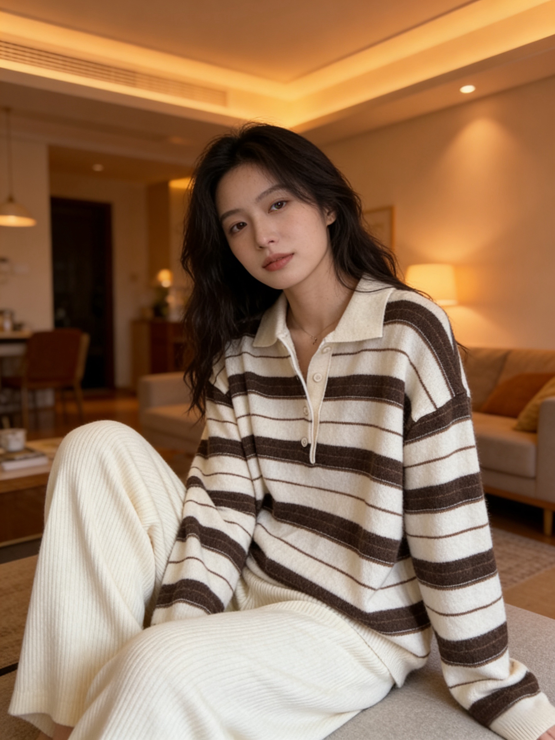 H1007🤎撞色條紋Polo上衣