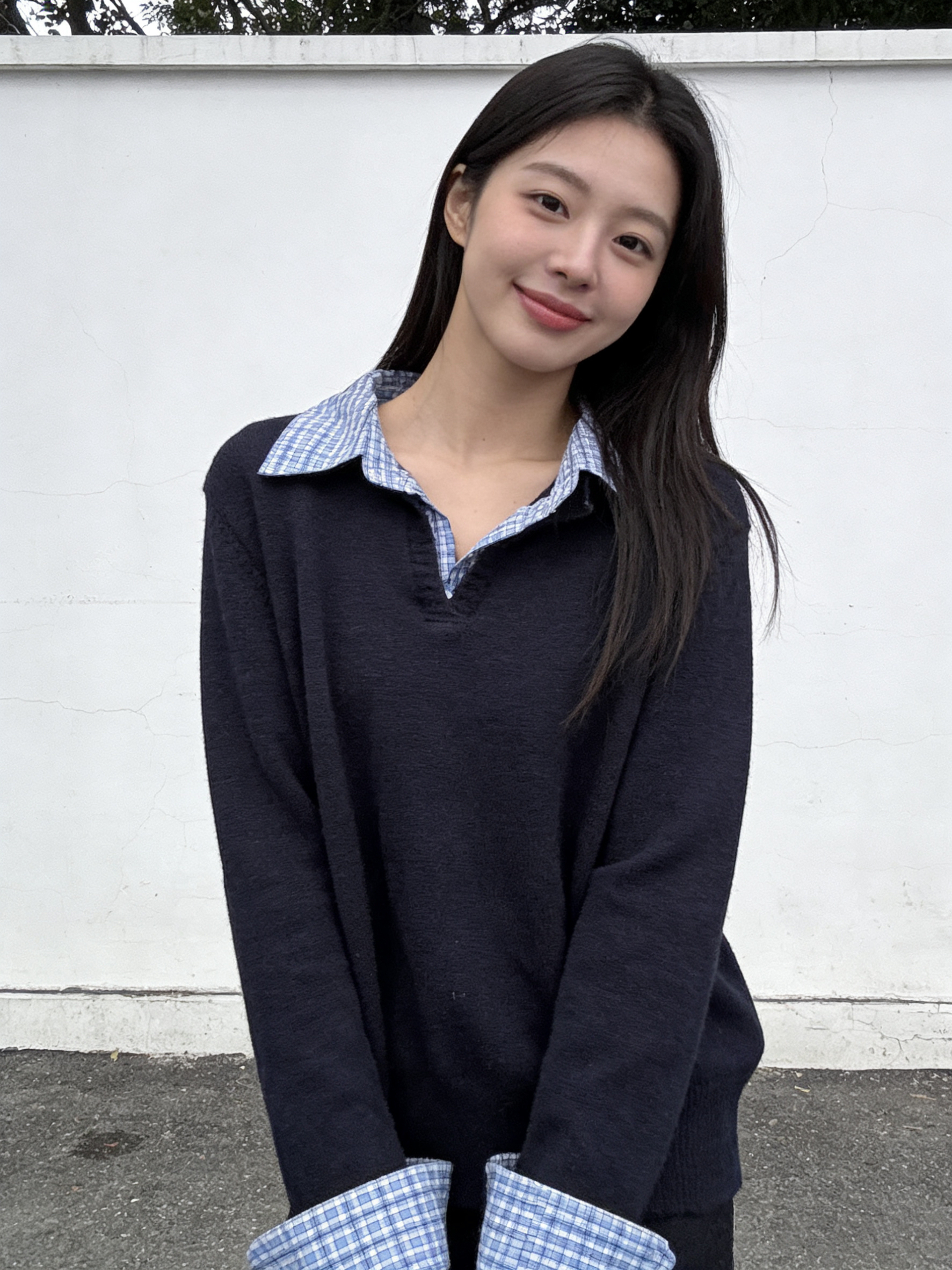 H1008🤎格紋襯衫拼接假兩件