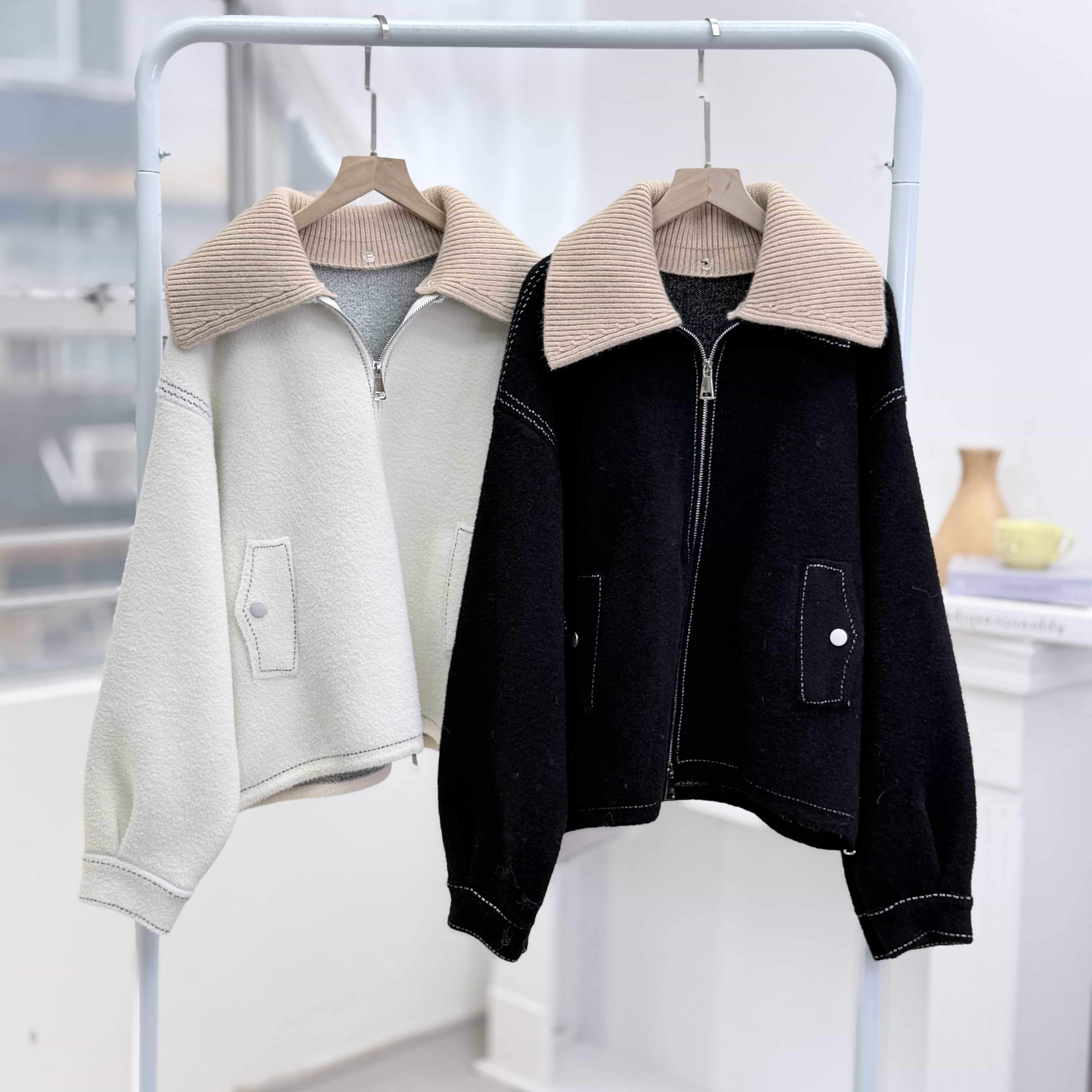 H1009🤎明線點綴短款外套