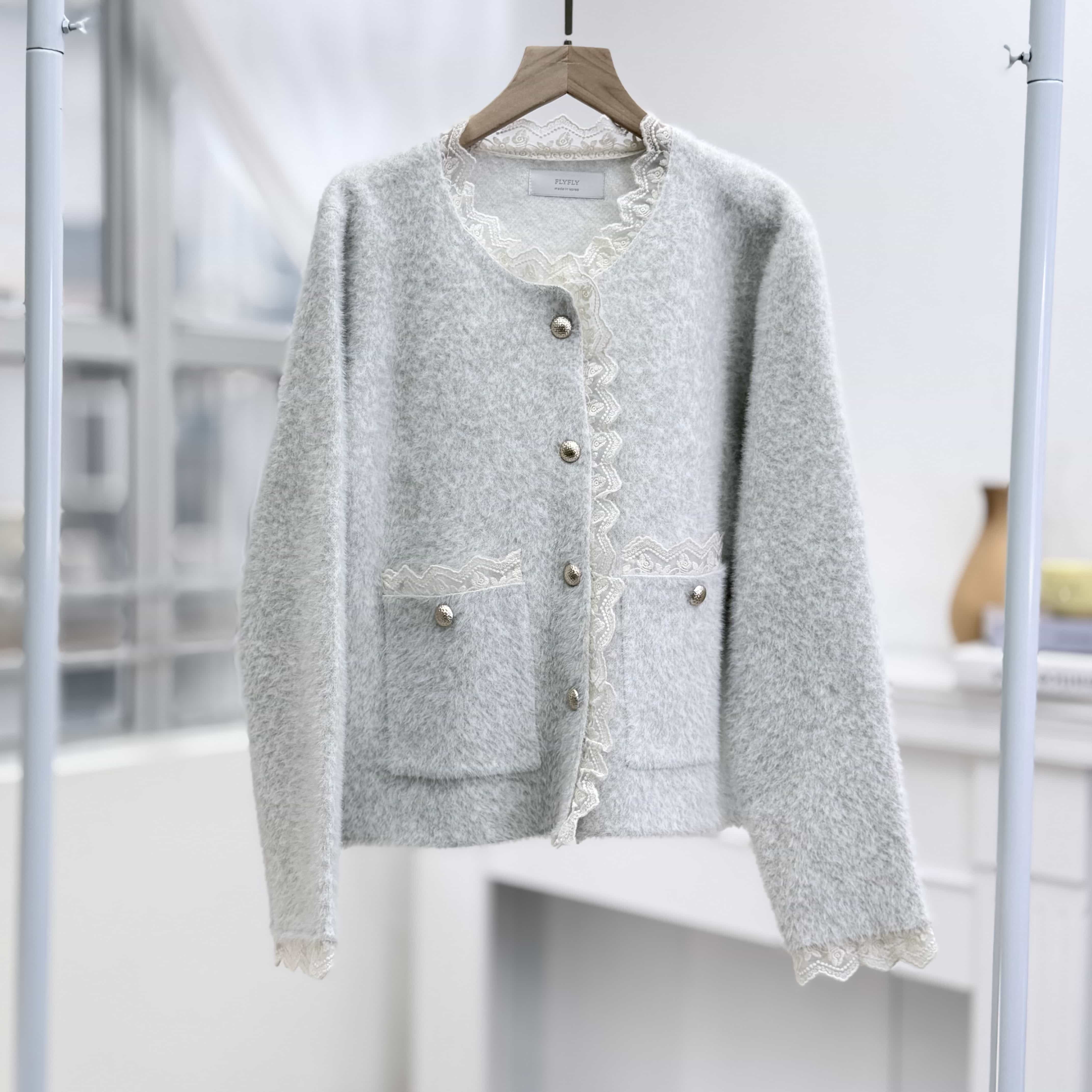 H1010🤎蕾絲拼接圓領短款外套