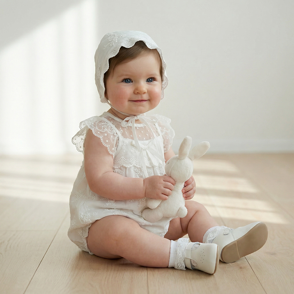 PIPPY 潔淨蕾絲領無袖包屁衣2入組禮盒 白