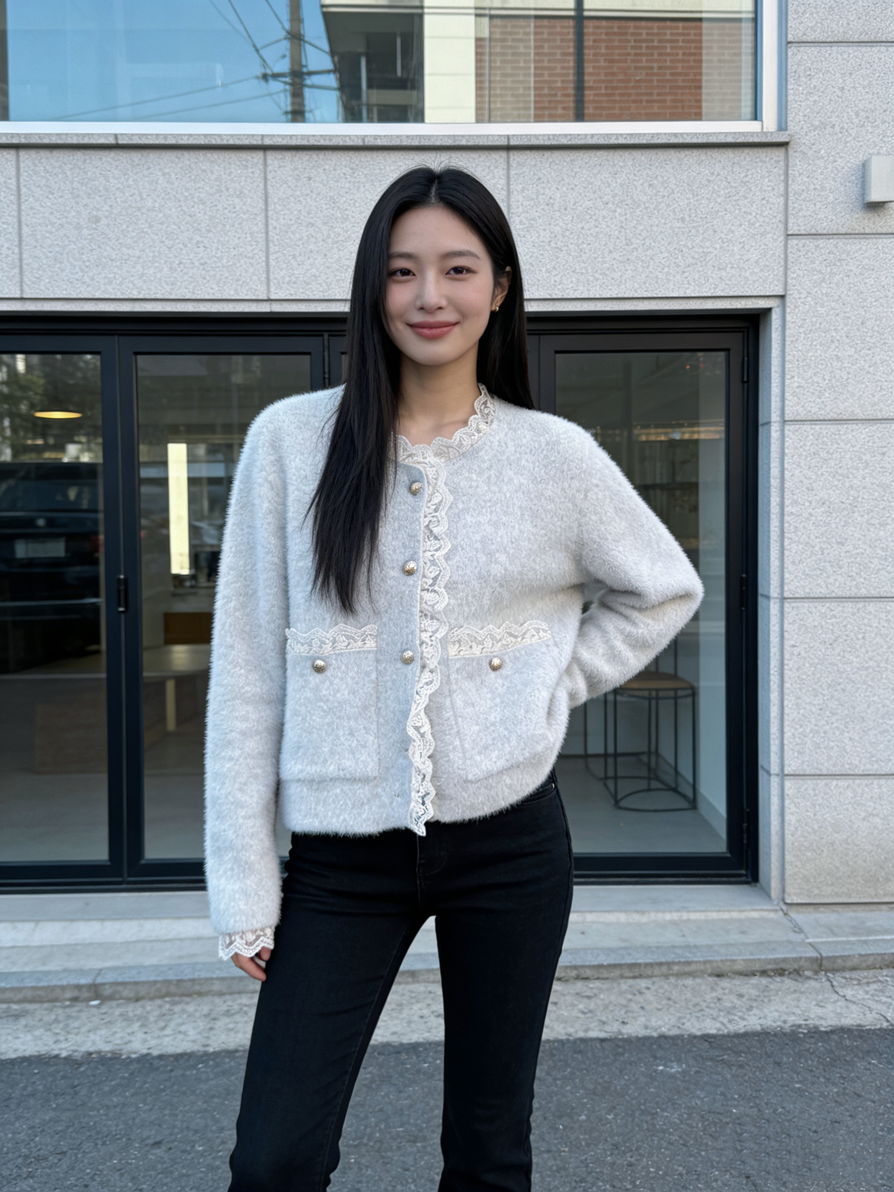 H1010🤎蕾絲拼接圓領短款外套