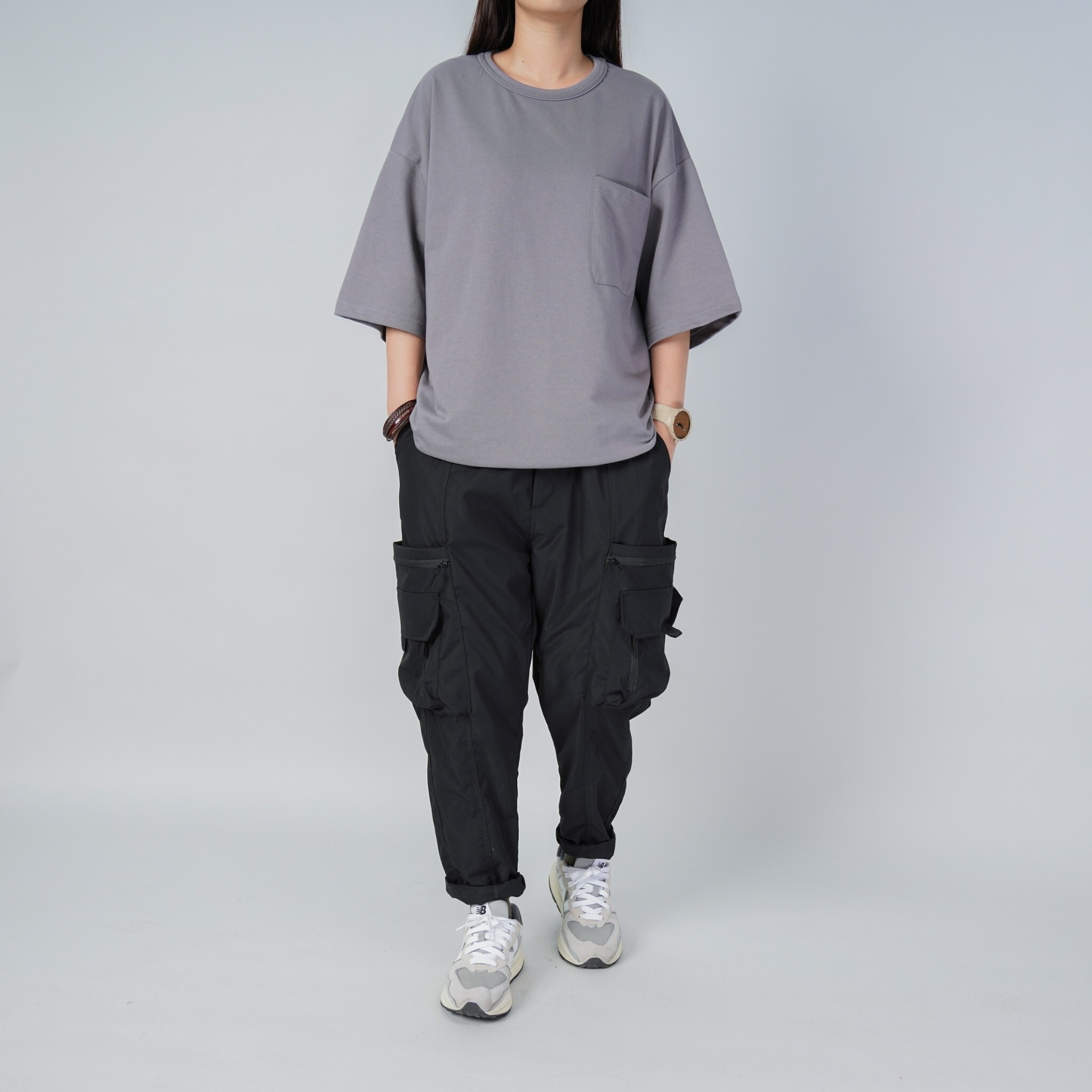 <台灣現貨>拉鍊多口袋速乾工裝長褲 045 黑/綠/灰 三色