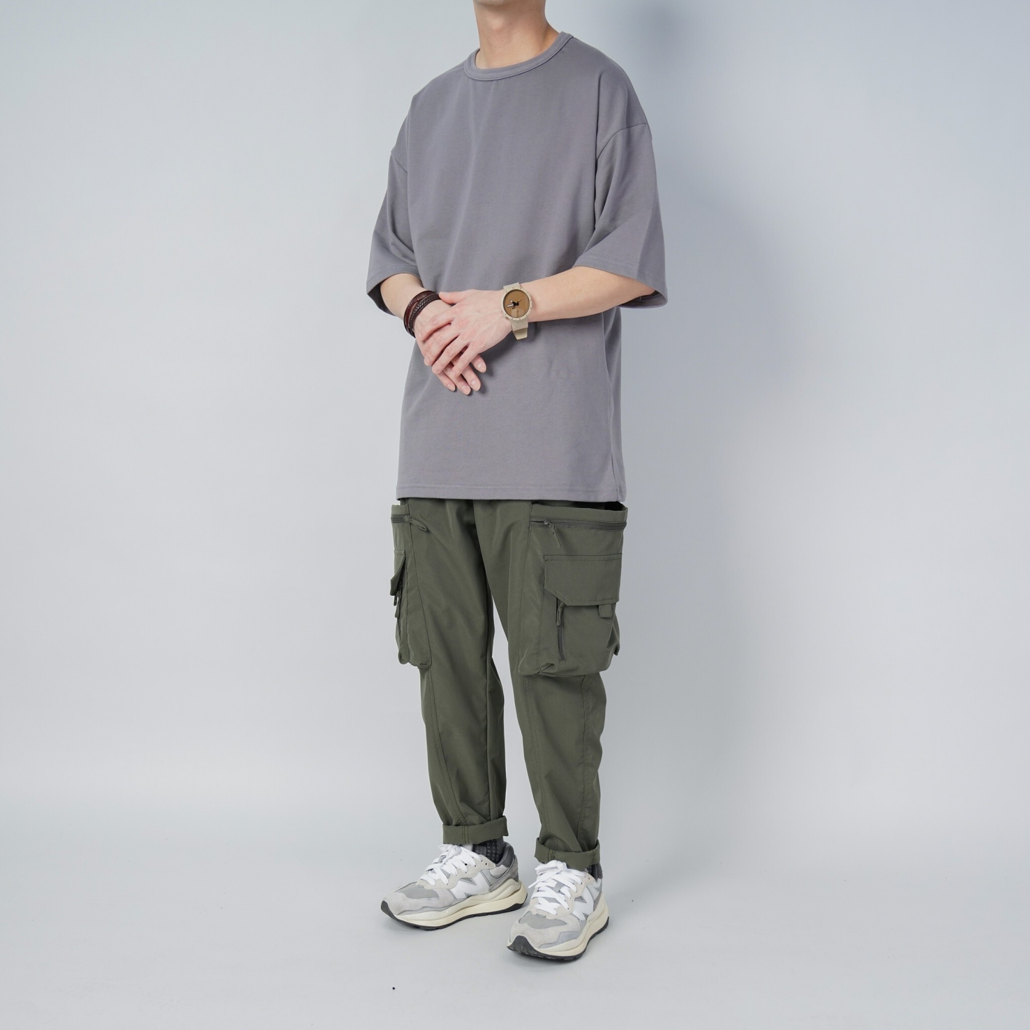 <台灣現貨>拉鍊多口袋速乾工裝長褲 045 黑/綠/灰 三色